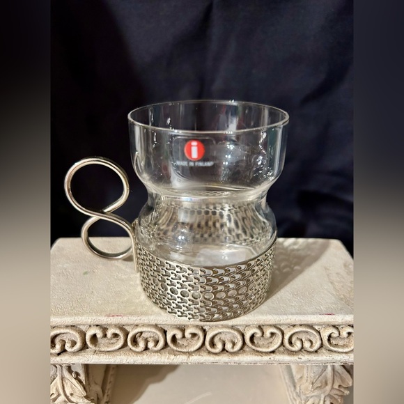 Vintage Littala Tsaikka Coffee Glass w/ Stainless Filagree holder 1970s. Finland - Picture 3 of 6